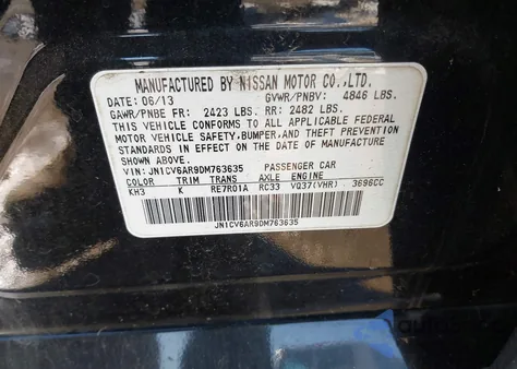 2013 Infiniti G37X z USA, uszkodzony, nr VIN JN1CV6AR9DM763365